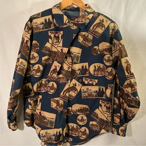 Panhandle Slim Tops - Panhandle Slim Vintage Double Button Caped Wild West  Western Shirt Size Small